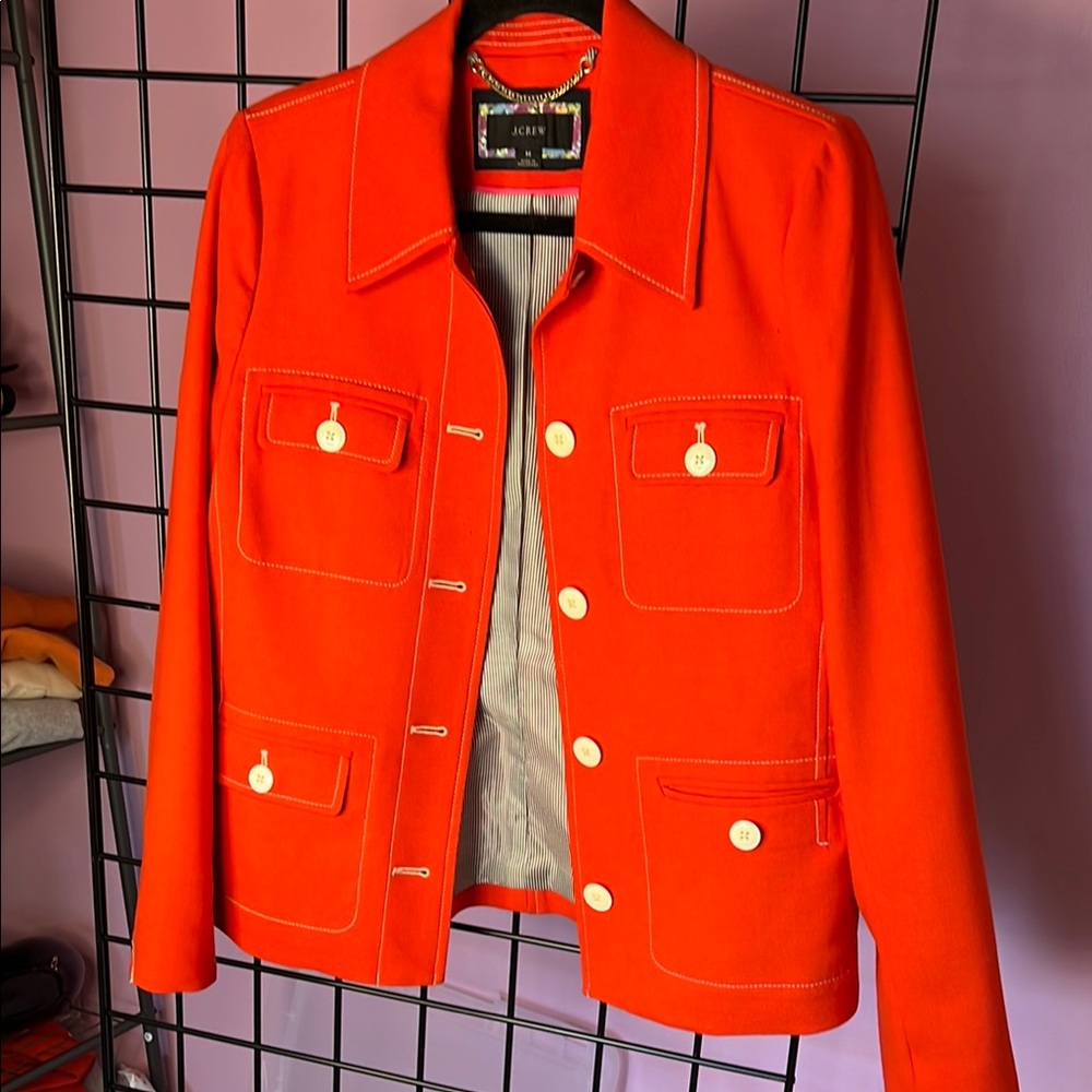Red/Jacket with White Accents.  J. Crew